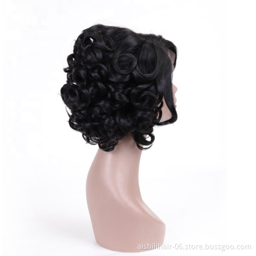 Aishili Wholesale Lace Front Wig Short Black Synthetic Wigs Lace Frontal Wig Spring Curly And Deep Wave For Women